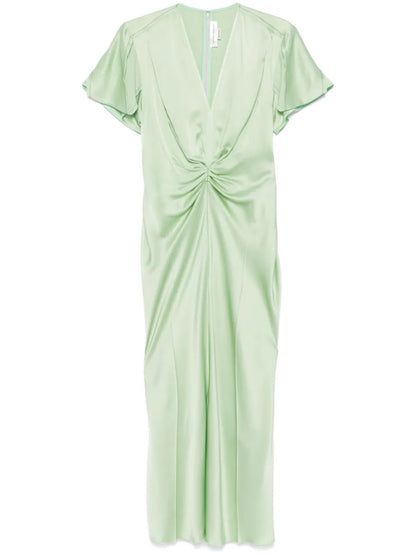 Gathered V-Neck Midi Dress