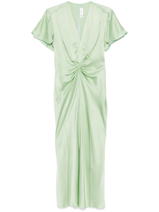 Gathered V-Neck Midi Dress