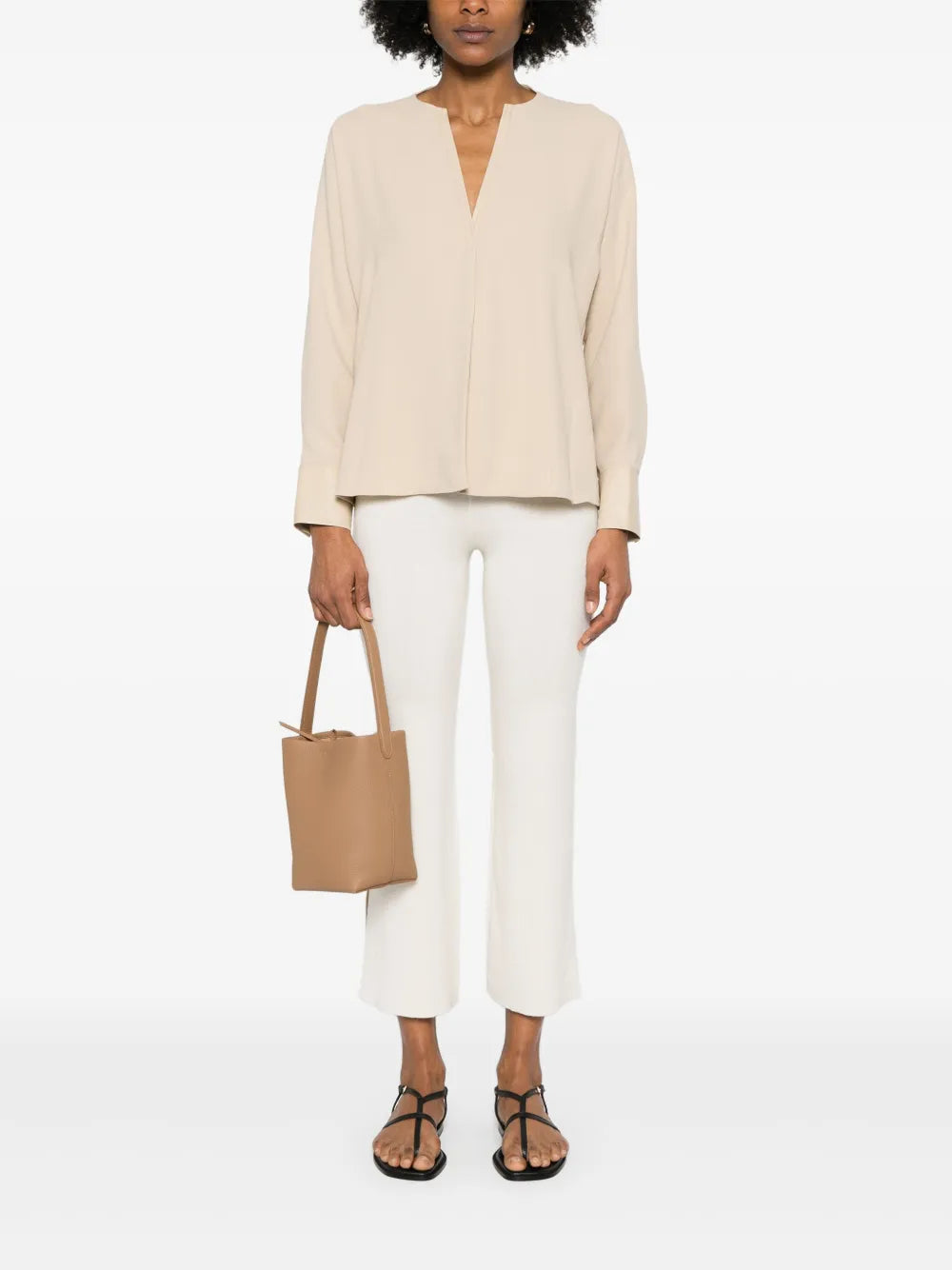 Faux Leather-Trim Blouse