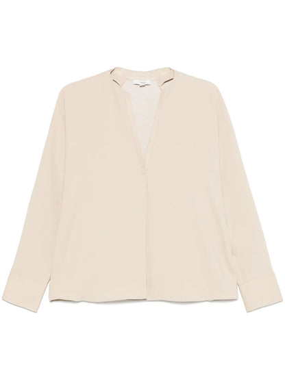 Faux Leather-Trim Blouse