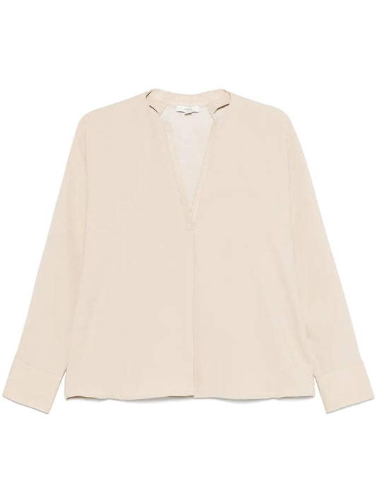 Faux Leather-Trim Blouse