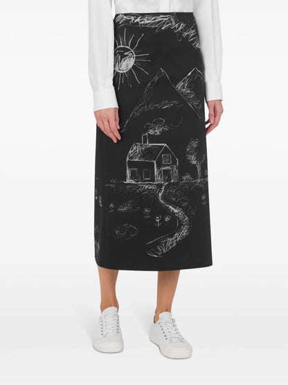 Illustration-Print Skirt