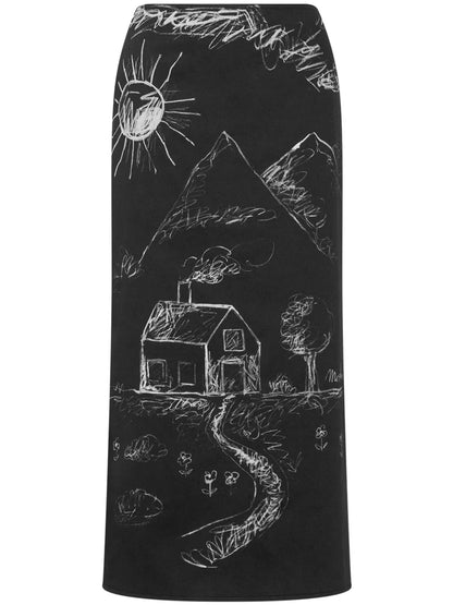 Illustration-Print Skirt