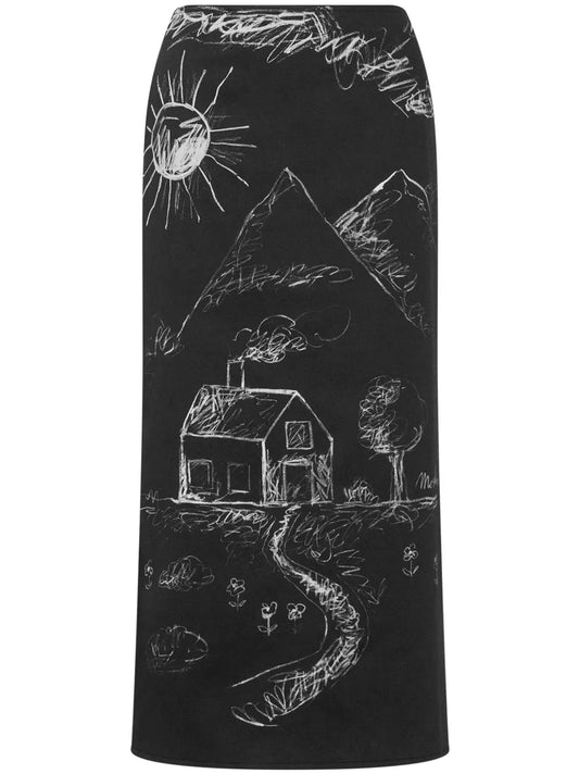 Illustration-Print Skirt