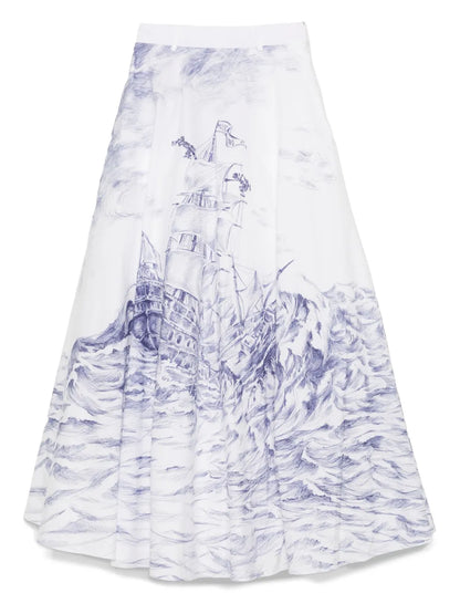 Illustration-Style-Print Maxi Skirt