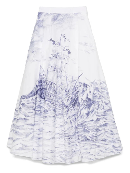 Illustration-Style-Print Maxi Skirt