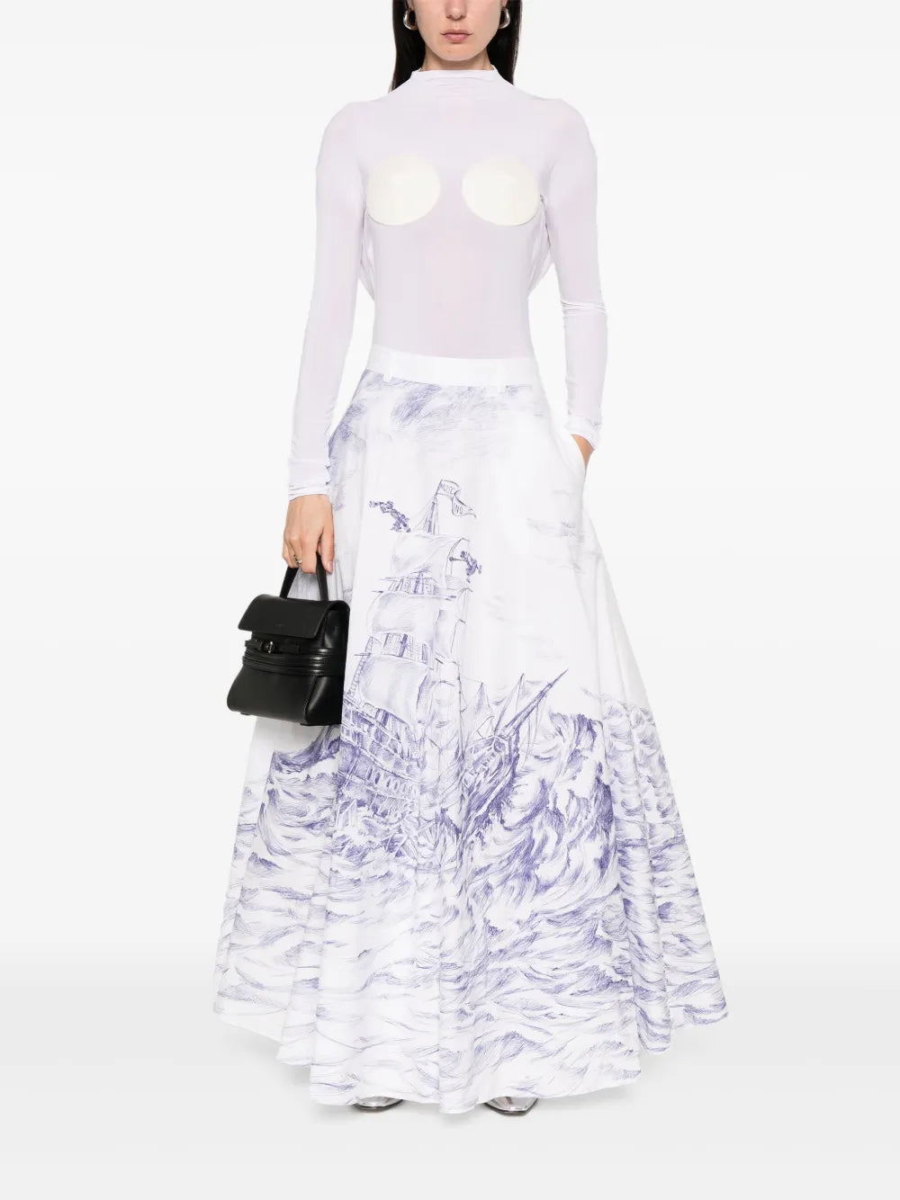 Illustration-Style-Print Maxi Skirt