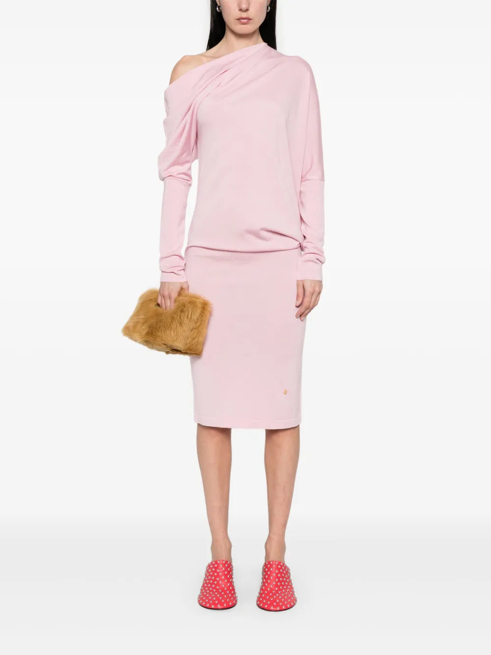 Asymmetric-Neck Mini Dress