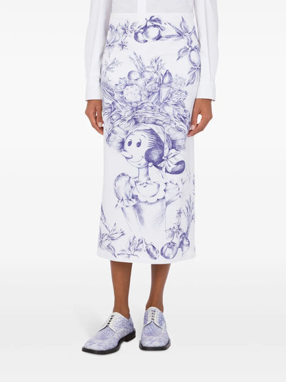 Graphic-Print Midi Skirt