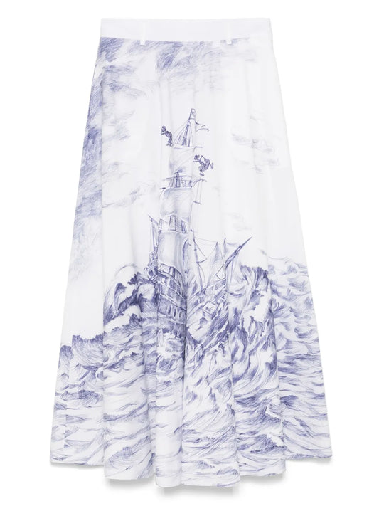 Illustration-Style-Print Maxi Skirt