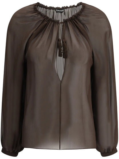 Long-Sleeve Silk Blouse