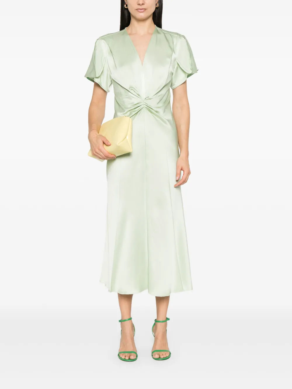 Gathered-Detail V-Neck Midi Dress