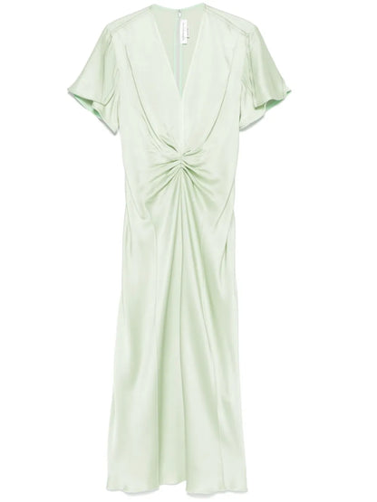 Gathered-Detail V-Neck Midi Dress