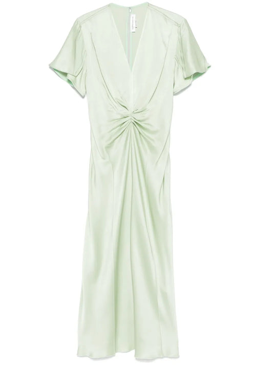 Gathered-Detail V-Neck Midi Dress