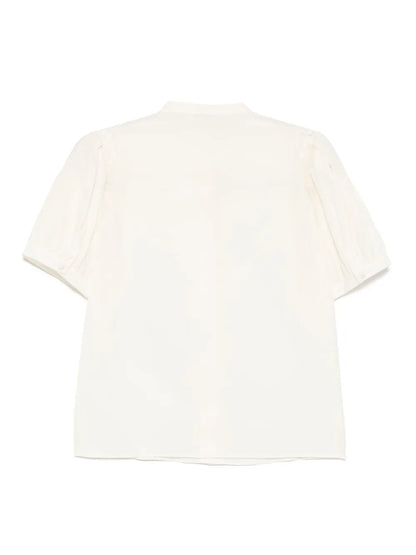 Lace Shoulder Inset Silk Blouse