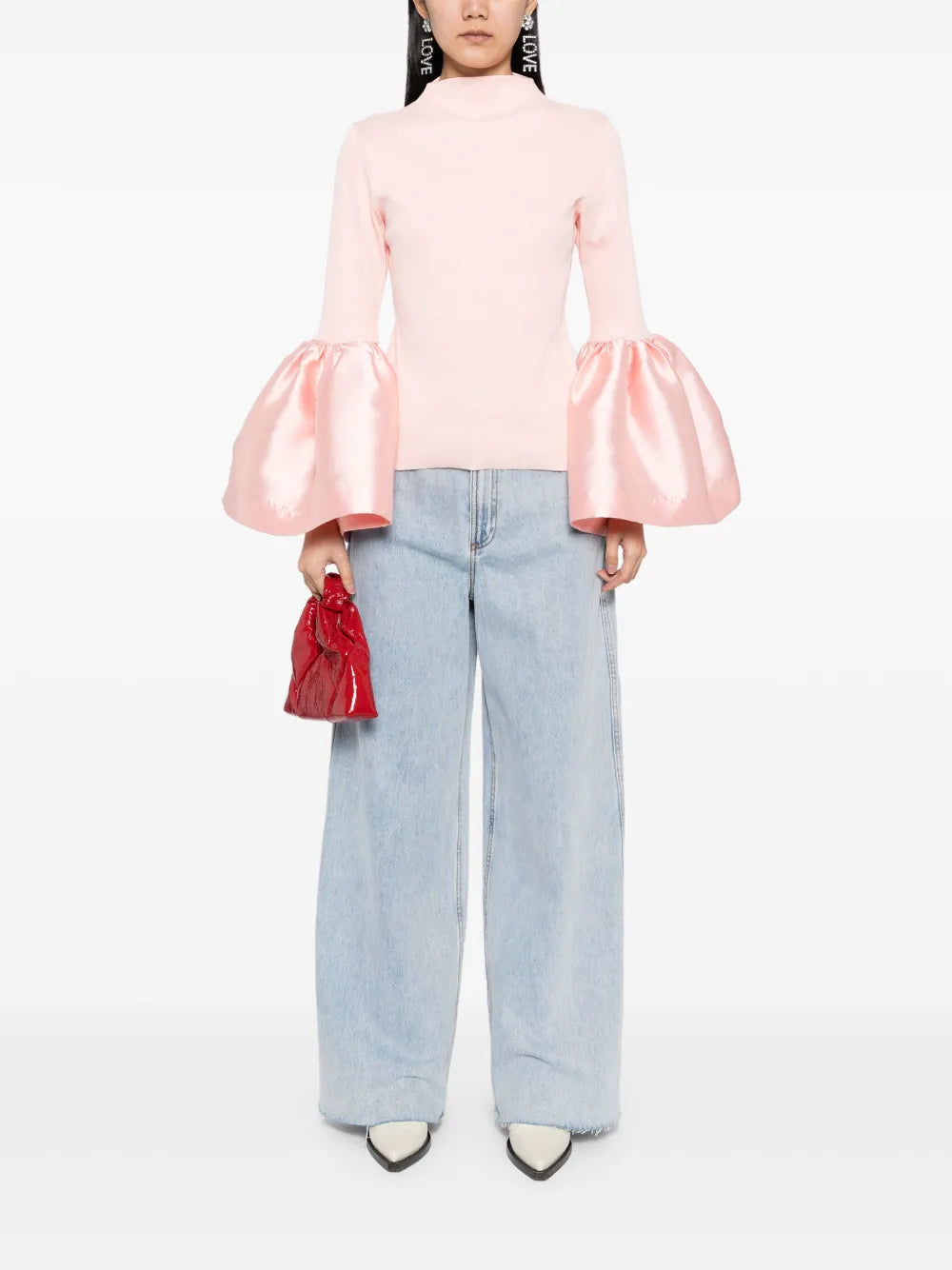 Turtle-Neck Puff-Sleeved Top