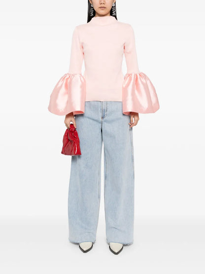 Turtle-Neck Puff-Sleeved Top
