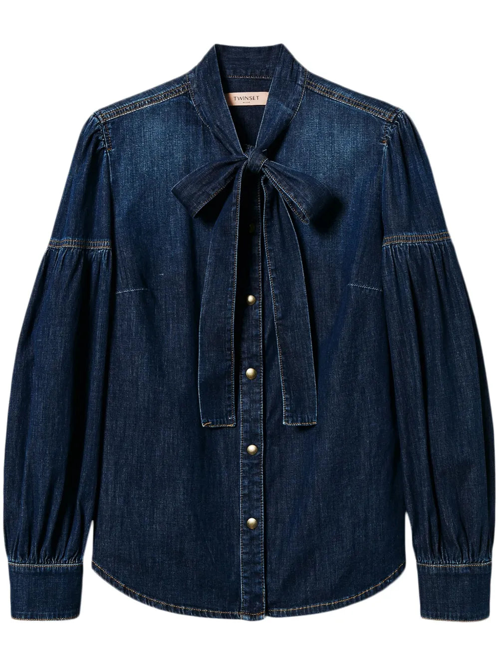 Pussy-Bow Denim Shirt