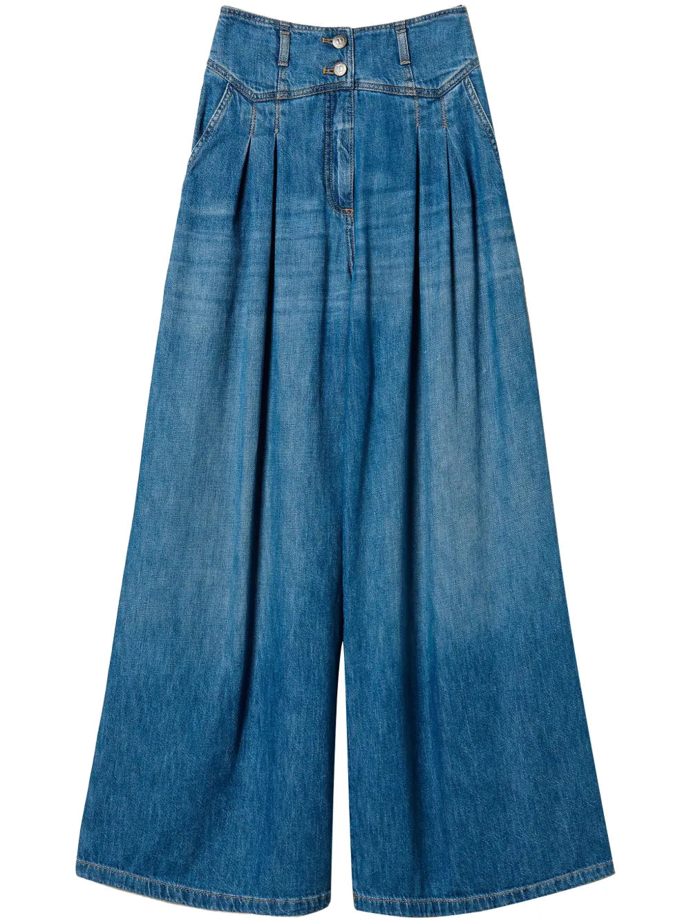 Pleated Wide-Leg Jeans