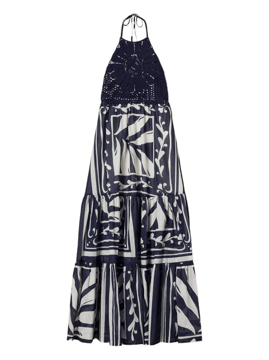 Embroidered Halterneck Maxi Dress