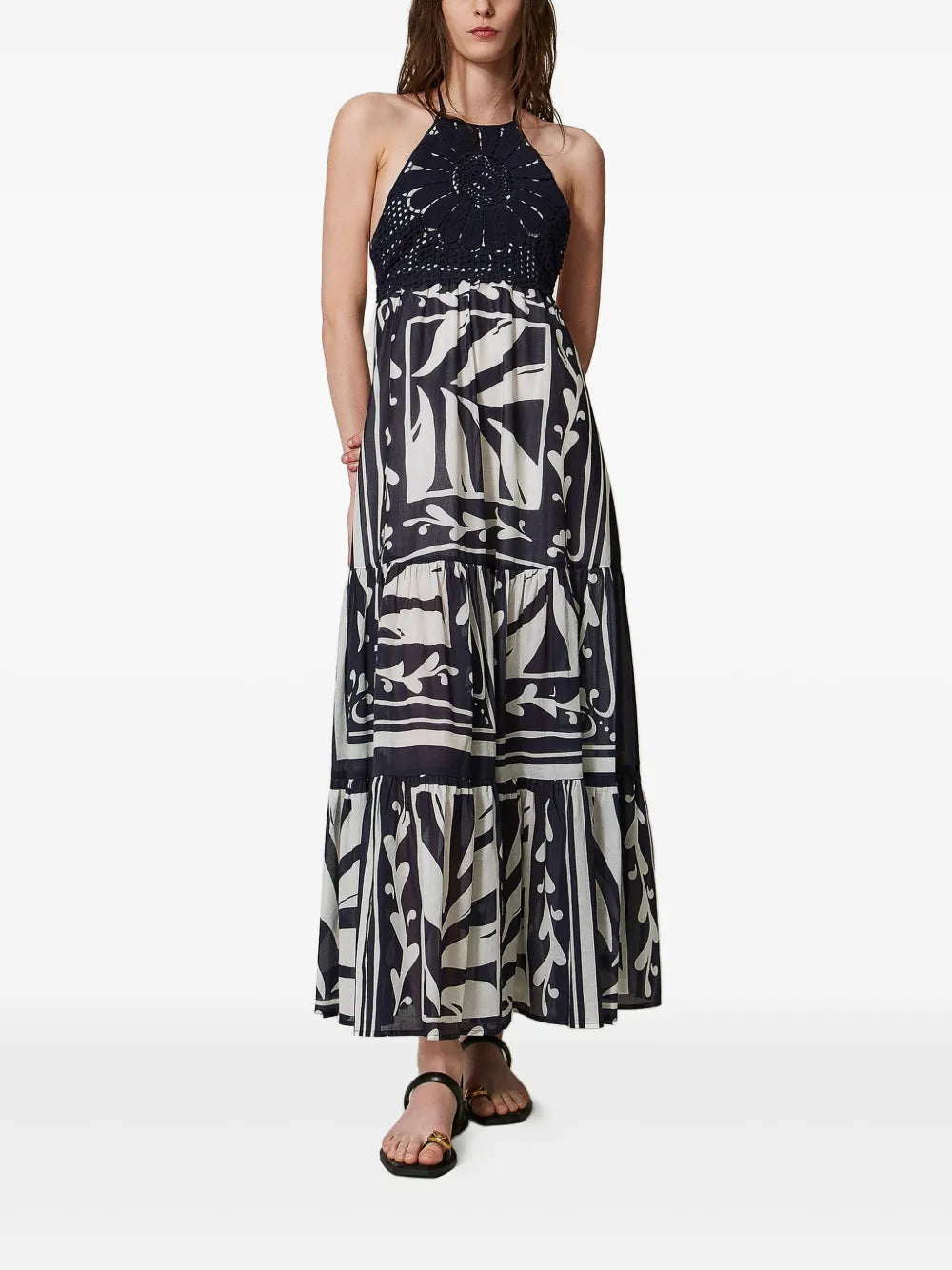 Embroidered Halterneck Maxi Dress