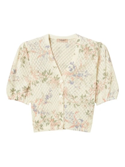 Floral-Jacquard Cardigan