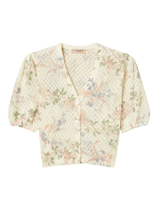 Floral-Jacquard Cardigan