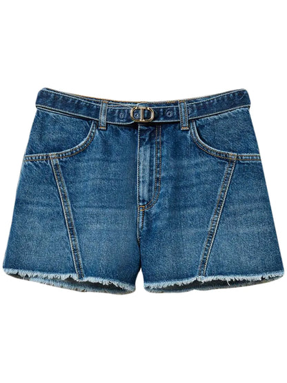 Oval T Belted Denim Shorts