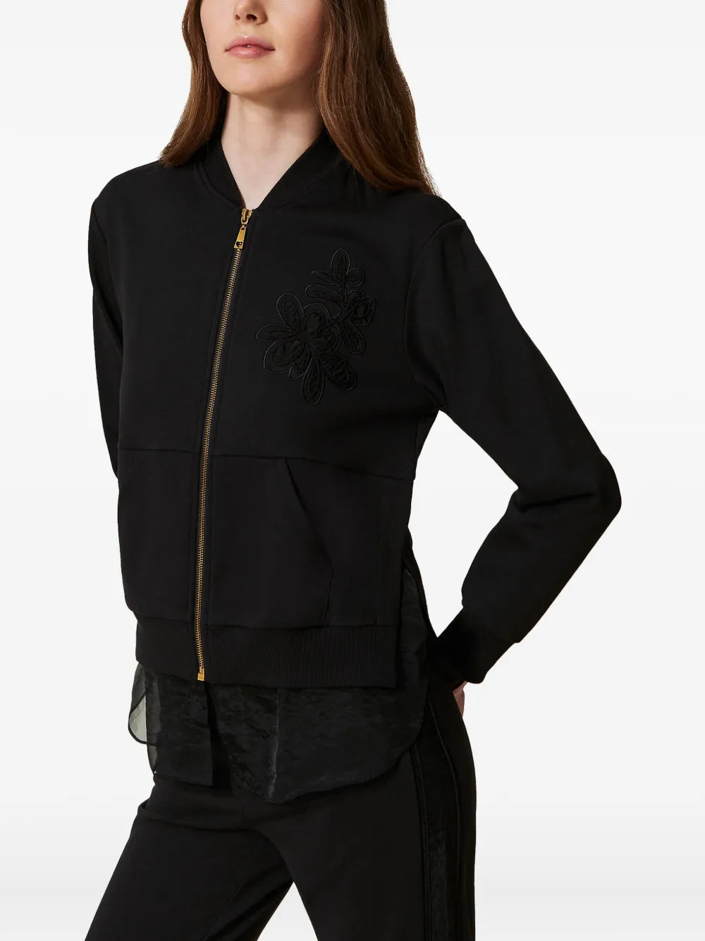 Organza-Insert Embroidered Sweatshirt