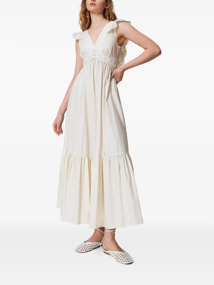 Crochet-Detail Poplin Dress