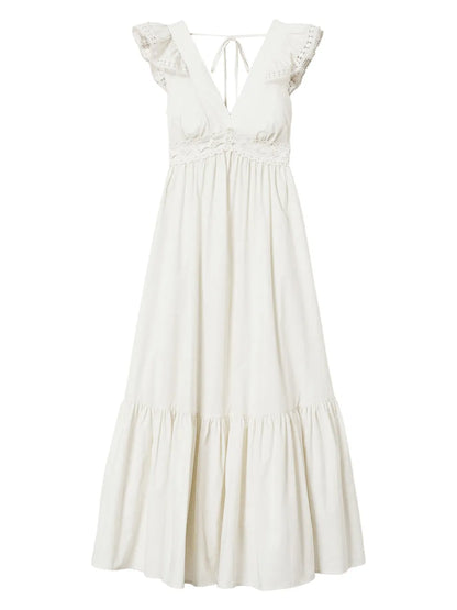 Crochet-Detail Poplin Dress