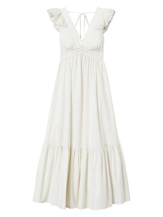 Crochet-Detail Poplin Dress