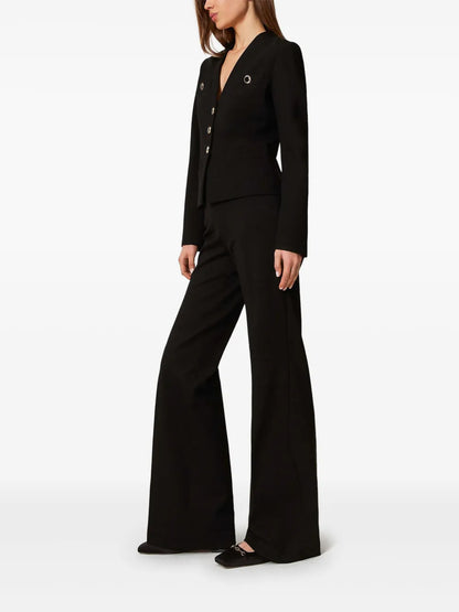 Jewel-Buttons Palazzo Pants