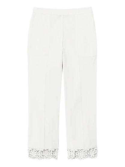 Cropped Lace-Trim Trousers