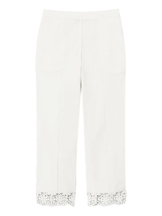 Cropped Lace-Trim Trousers
