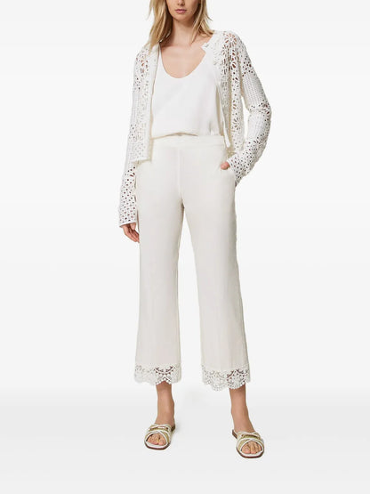 Cropped Lace-Trim Trousers