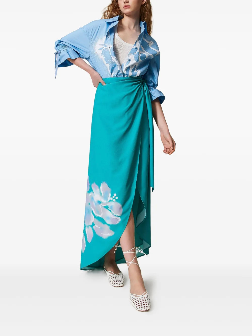 Floral-Print Wrap Skirt