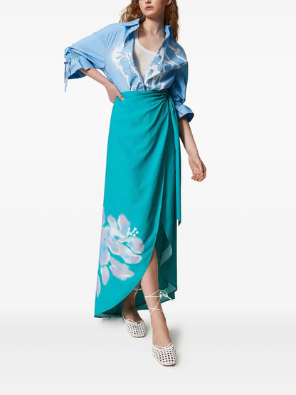 Floral-Print Wrap Skirt