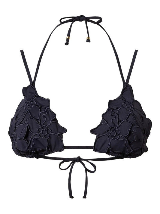Floral-Appliqué Triangle Bikini Top