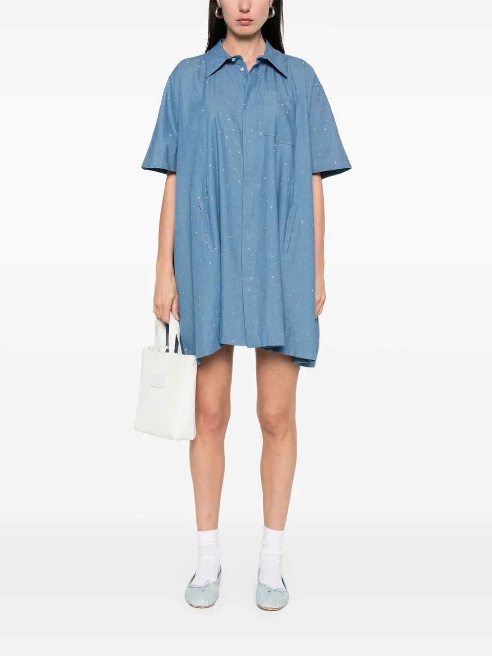 Rhinestone-Embellished Shirt Dress