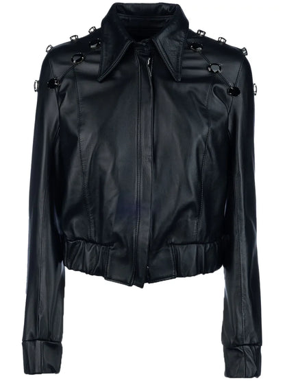 Rhinestone-Studded Leather Jacket