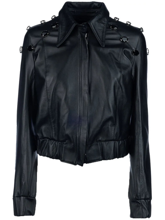 Rhinestone-Studded Leather Jacket