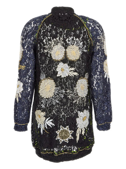 Embroidered-Lace Bomber Jacket