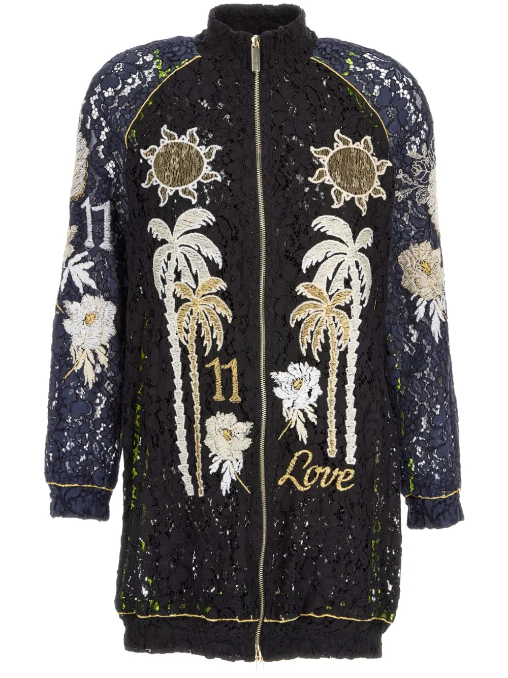 Embroidered-Lace Bomber Jacket