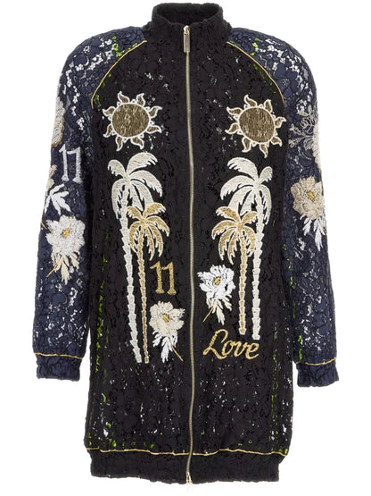 Embroidered-Lace Bomber Jacket