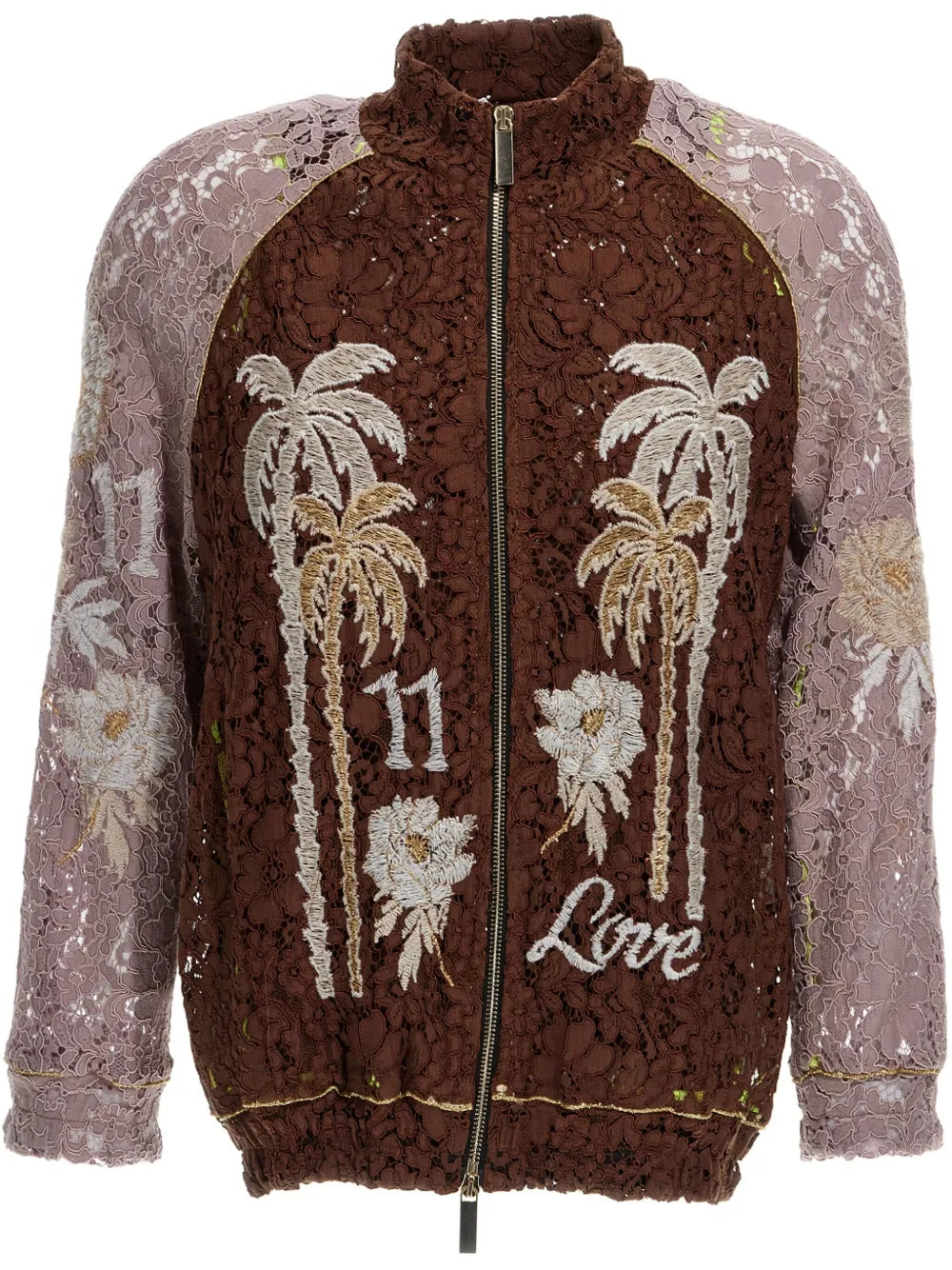 Embroidered-Lace Bomber Jacket