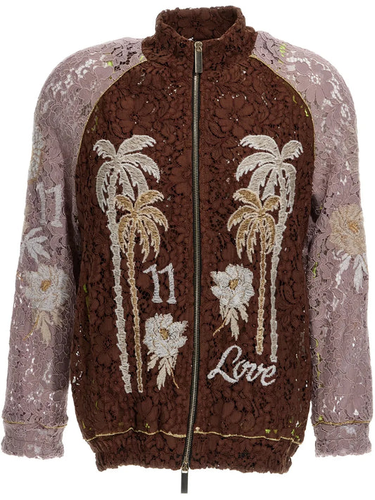 Embroidered-Lace Bomber Jacket