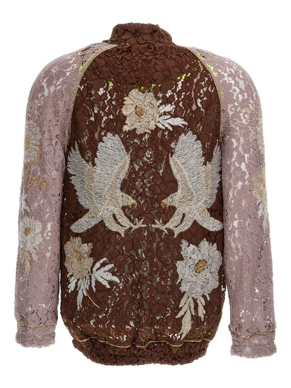 Embroidered-Lace Bomber Jacket