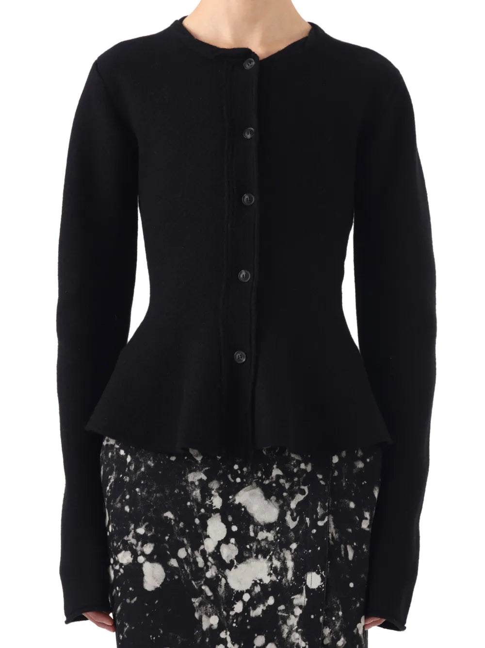 Peplum-Hem Wool Cardigan