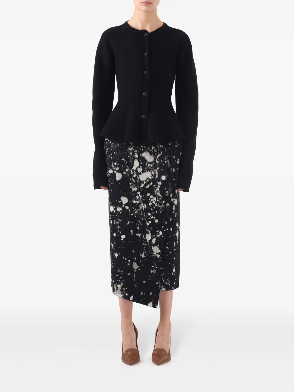 Peplum-Hem Wool Cardigan